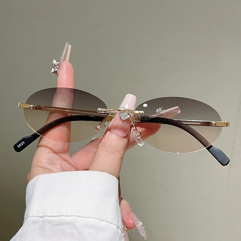 Designer Sunglasses - 테두리가 없는 타원형 선글라스, 여성용, 그라데이션