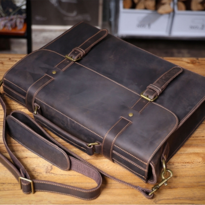 Leather Briefcase - 남성용 진짜 가죽 비즈니스 서류 가방,
