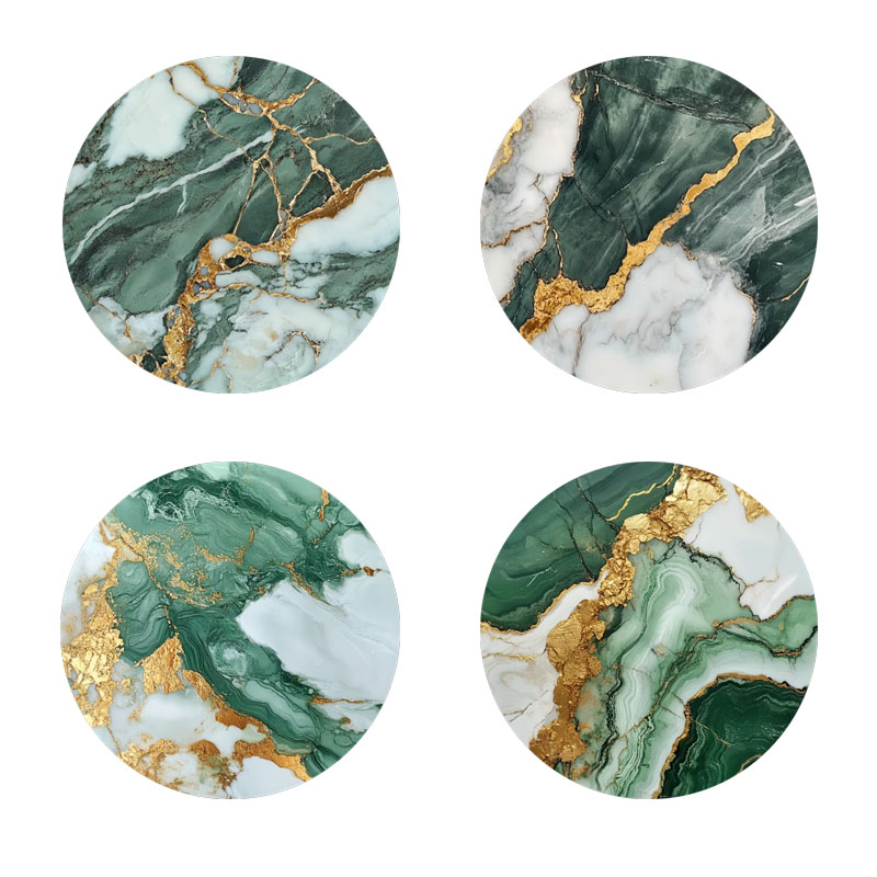 Marble Coaster Set - 대리석 무늬 프린트 컵받침 4개, 일상