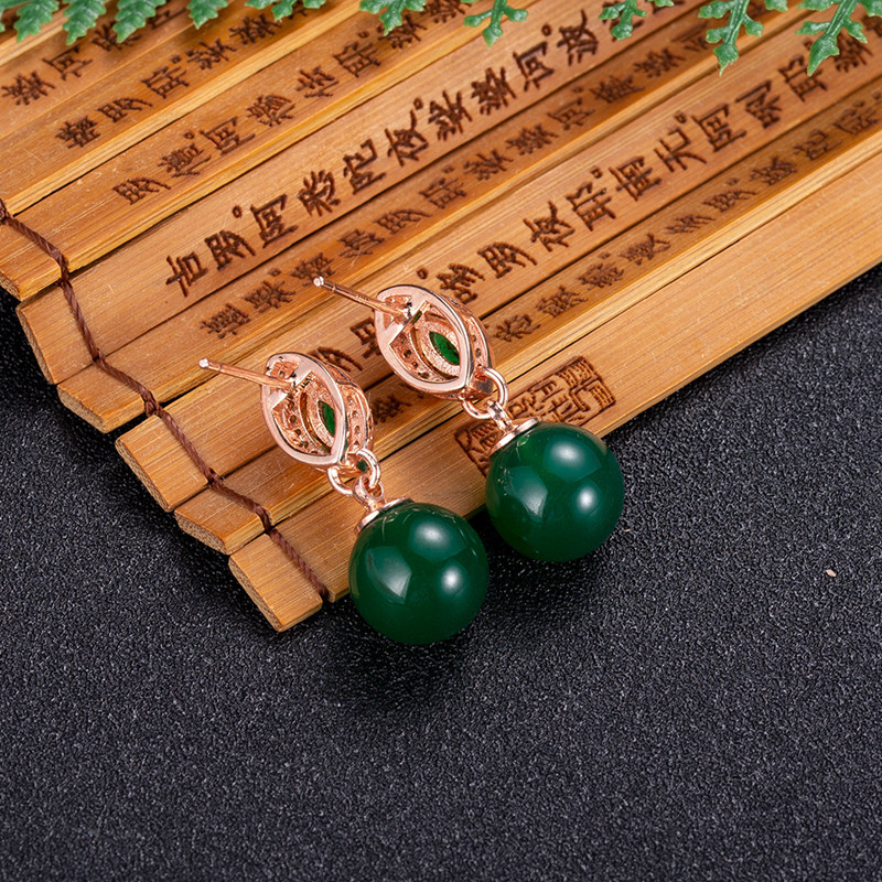 Gold Plated Jewelry - 천연 옥 구슬 귀걸이 패션 액세서리,