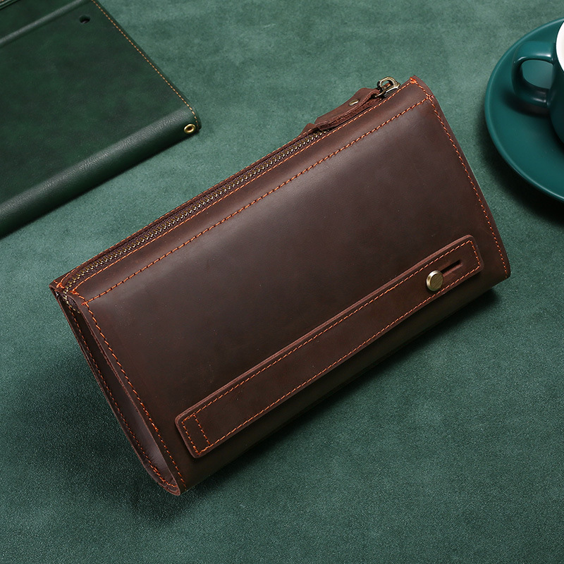 남성용 클러치 롱 핸드백 비즈니스 빈티지 소가죽 남성용 - Leather Wallet Men 리뷰 및 가격