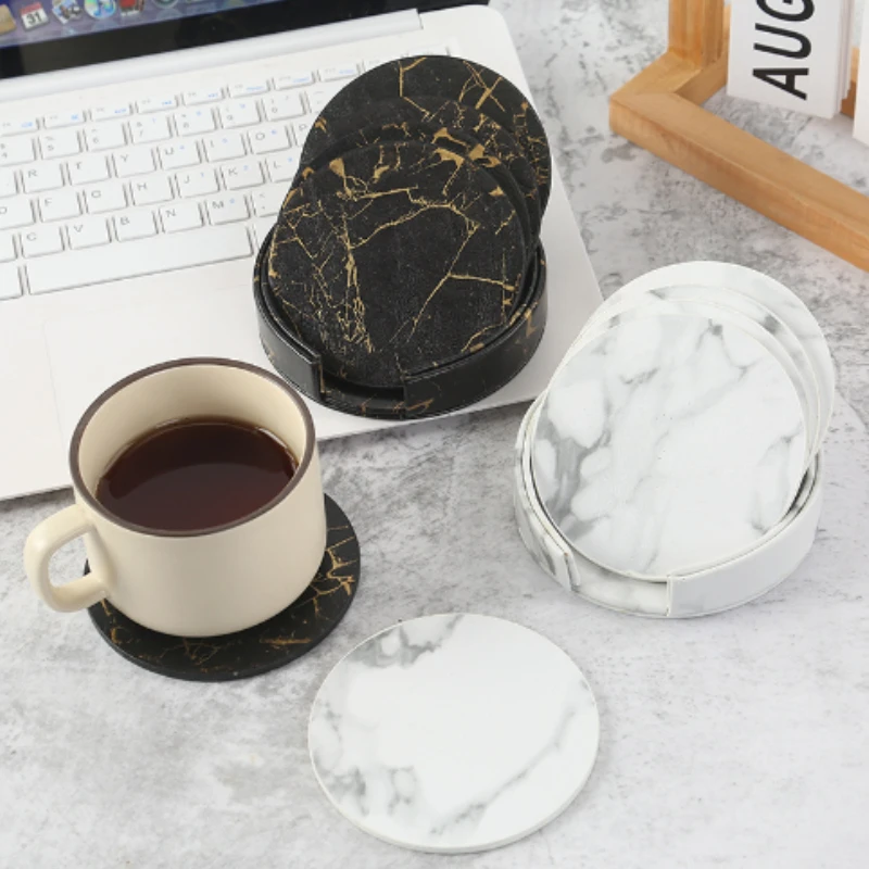6pcsMarble 코스터 인조 가죽 10cm 기름과  - Marble Coaster Set 리뷰 및 가격