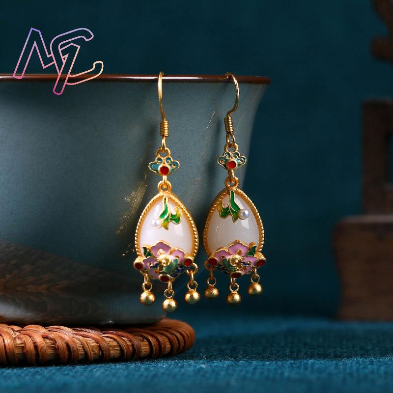 천연 옥 꽃 귀걸이 참 장식품 디자이너 진짜 보석 빈티 - Gold Plated Jewelry 리뷰 및 가격