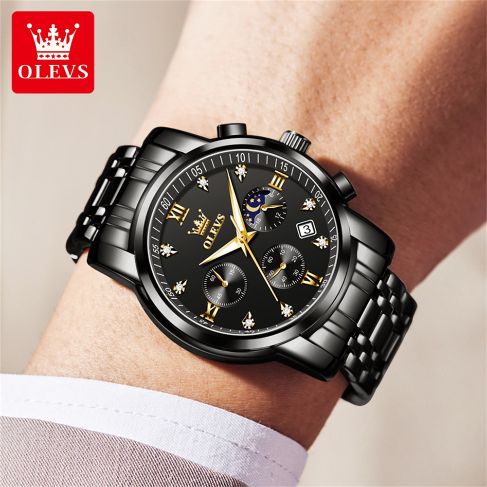 OLEVS 인기 남성용 시계 스테인레스 스틸 블랙 문  - Luxury Watch Men 리뷰 및 가격