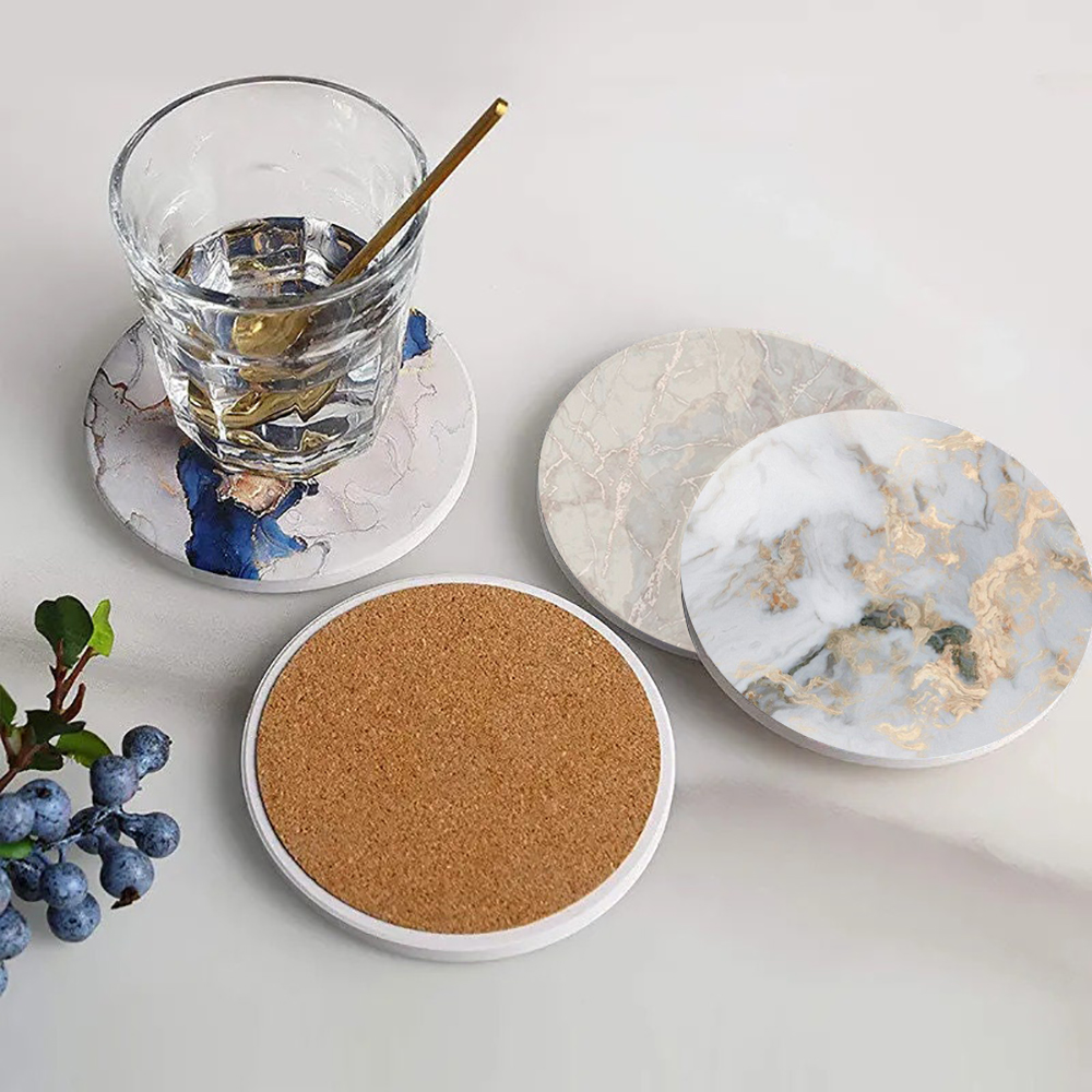 흰색 대리석 코스터 코르크 베이스가 있는 흡수성 세라믹 - Marble Coaster Set 리뷰 및 가격