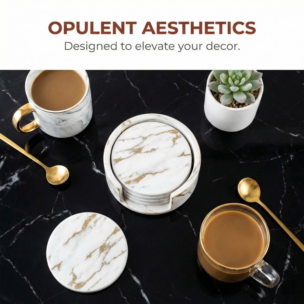 7Pcs 코스터 세트 PU 가죽 코스터 라운드 대리석  - Marble Coaster Set 리뷰 및 가격