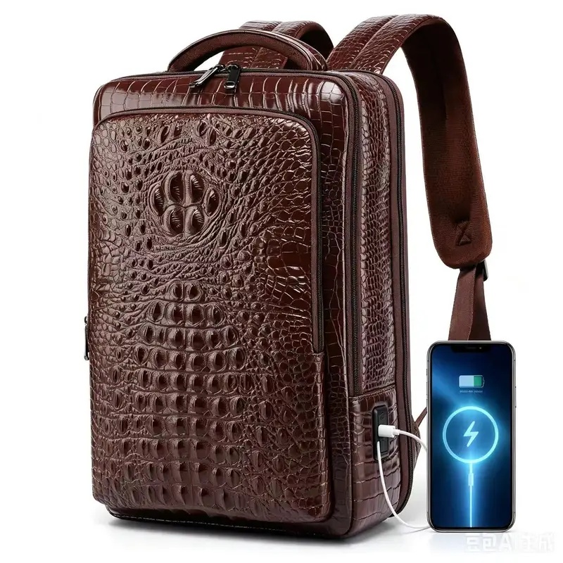 새로운 남성용 악어 무늬 가죽 노트북 백팩, USB 1 - Leather Briefcase 리뷰 및 가격