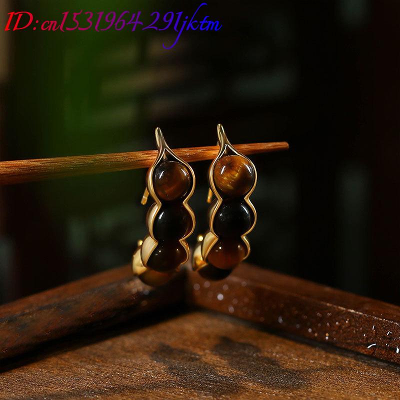 타이거 아이 포드 귀걸이 보석 진짜 보석 디자이너 귀  - Gold Plated Jewelry 리뷰 및 가격